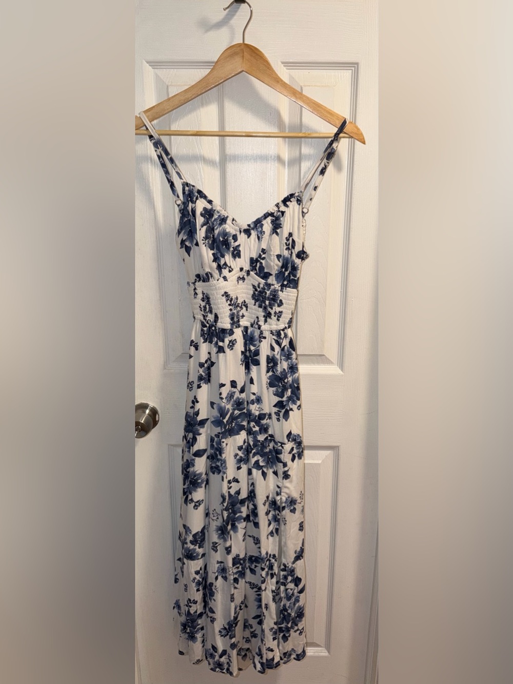 Hollister White Maxi Dress with Blue Floral Print